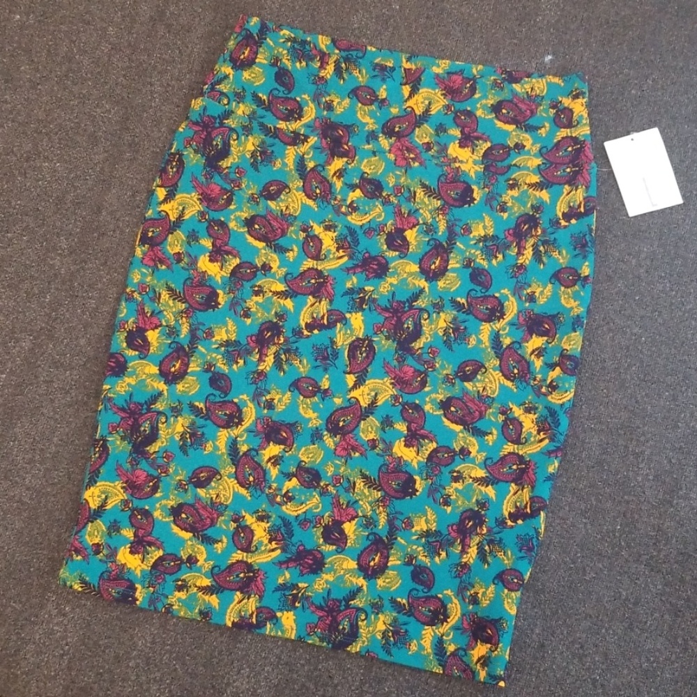 LuLaRoe Cassie Paisley Pencil Skirt Aqua Green Women's Large L NWT